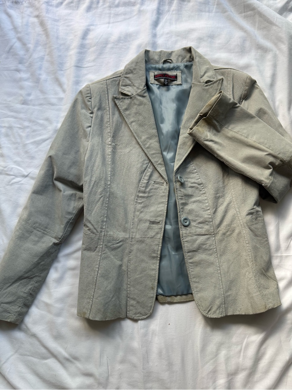 Women's baby blue LEATHER Tailored Blazer Jacket